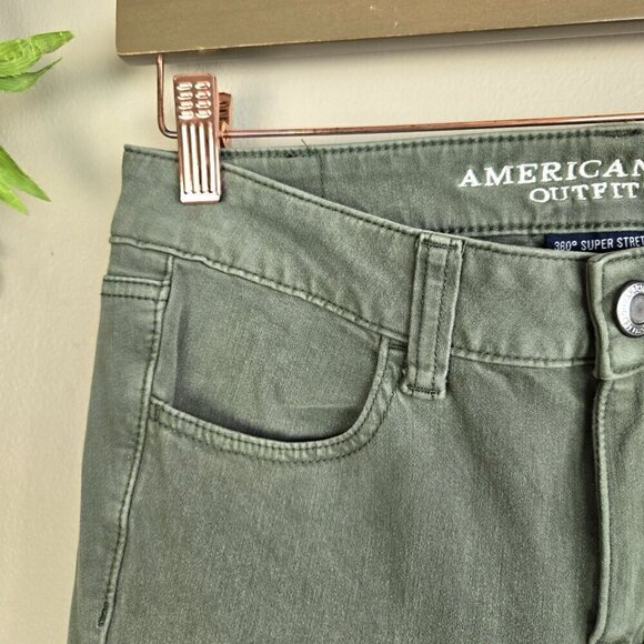 AE 4 Jegging Green Mid Rise Skinny Sateen 360 Super Stretch Jeans American Eagle - Picture 2 of 12